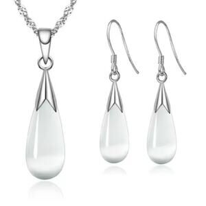 925 Silver Opal Necklace Earrings Set Teardrop Women BOHO Birthday Christmas NEW